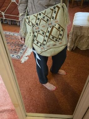 Columbia Handwoven Cream Boho Shoulder Bag with Geometric Pattern